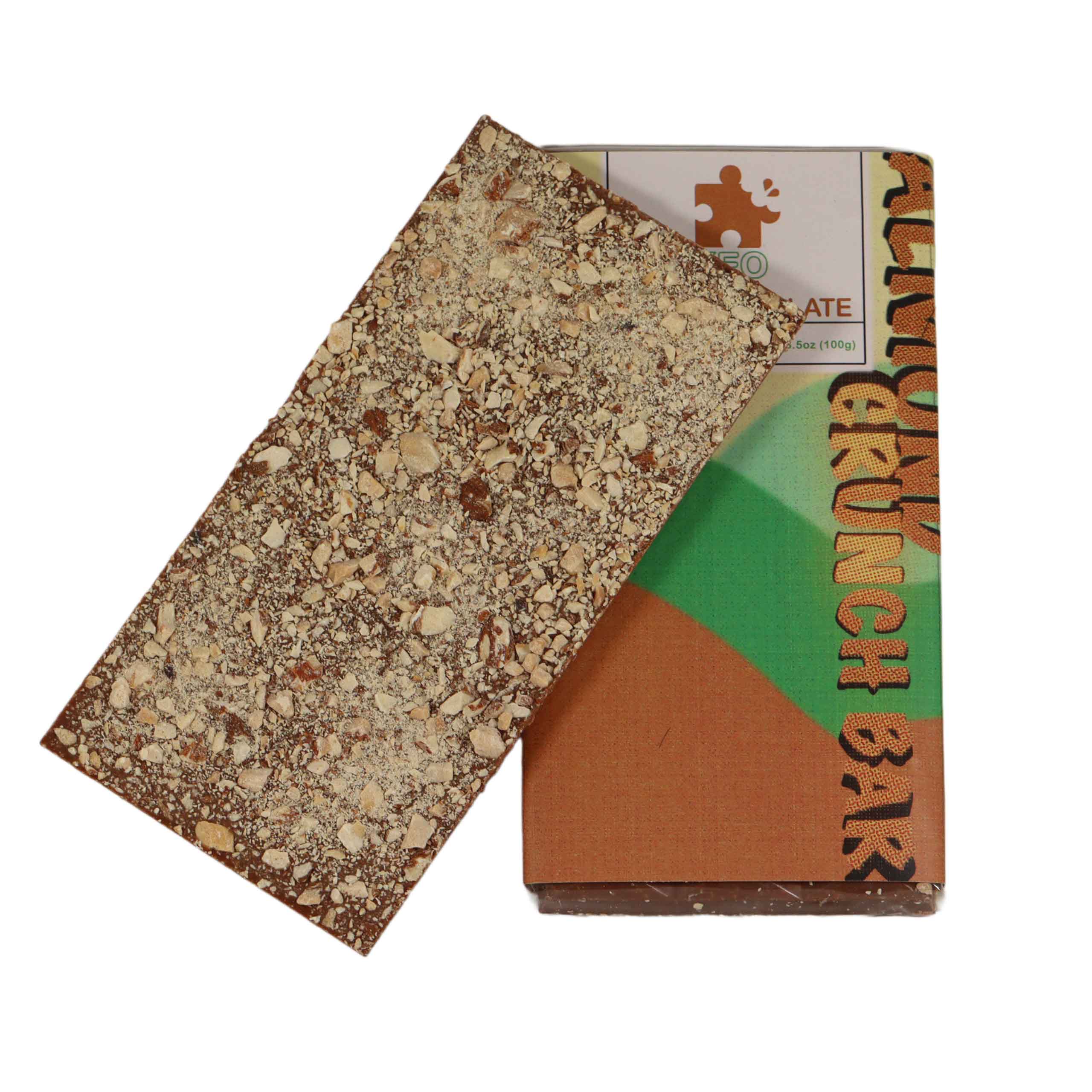Almond Crunch Bar Chocolate 500mg CBD by Keo Edibles with rich milk chocolate and roasted almonds