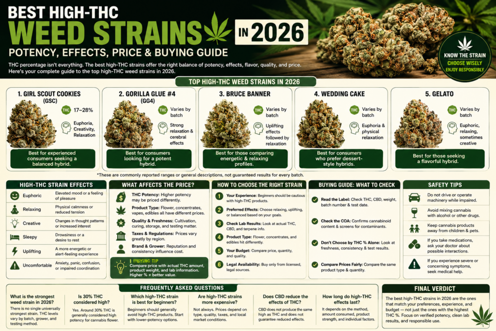 Best high-THC weed strains in 2026: potency, effects, price and buying guide