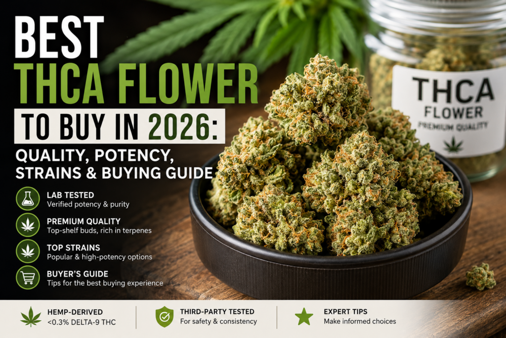 Best THCA Flower to Buy in 2026 guide featuring premium THCA cannabis buds, quality, potency, strains, and buying tips
