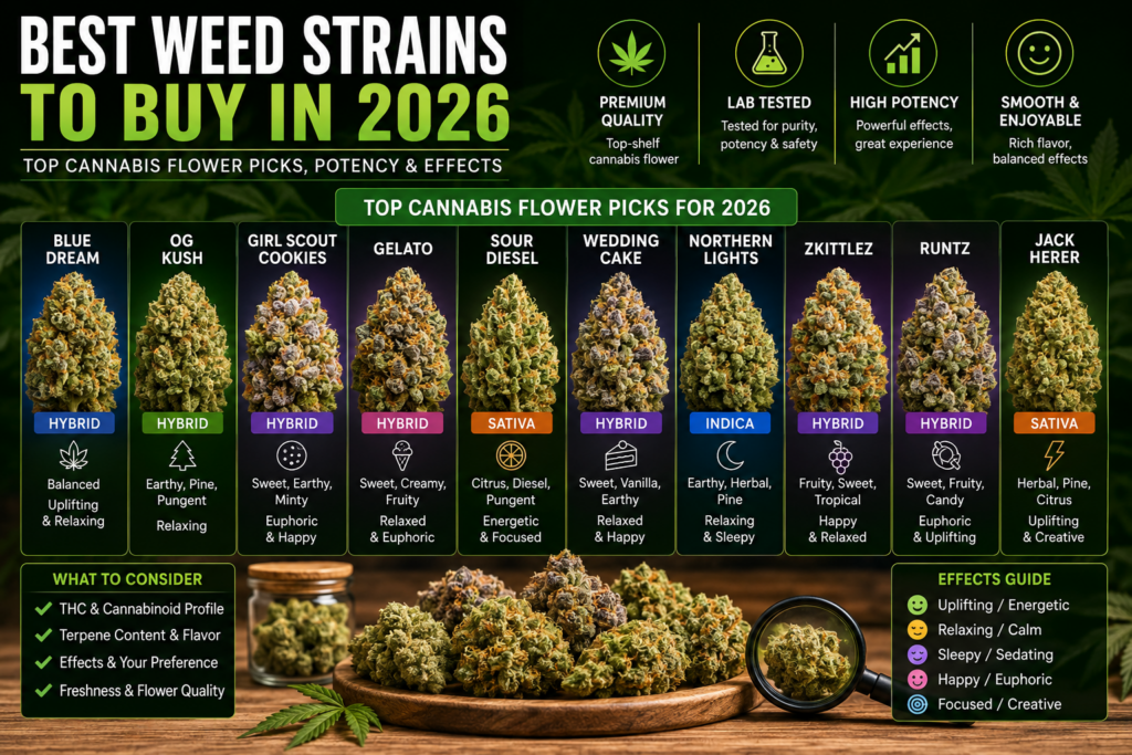Best Weed Strains to Buy in 2026 – Top Cannabis Flower Picks, Potency & Effects