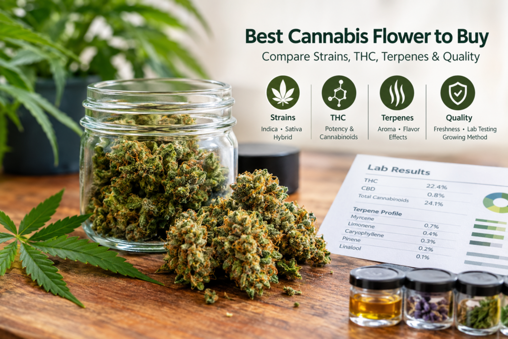 Best Cannabis Flower to Buy: cannabis flower, THC, terpenes, and quality comparison.